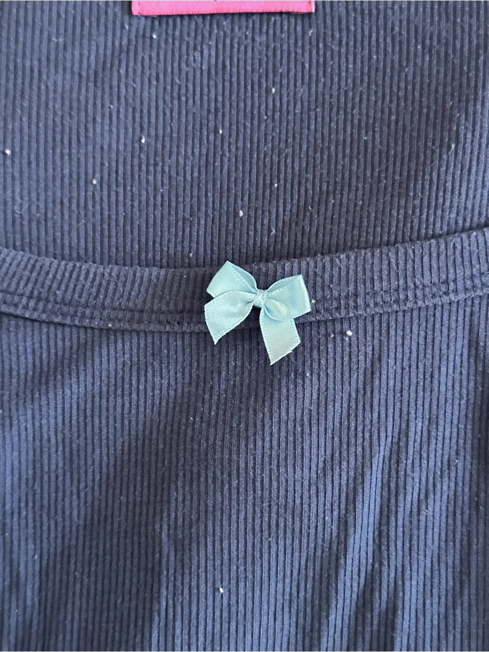 Edikted Navy Ribbed Top with Tiny Bow - Picture 2 of 4